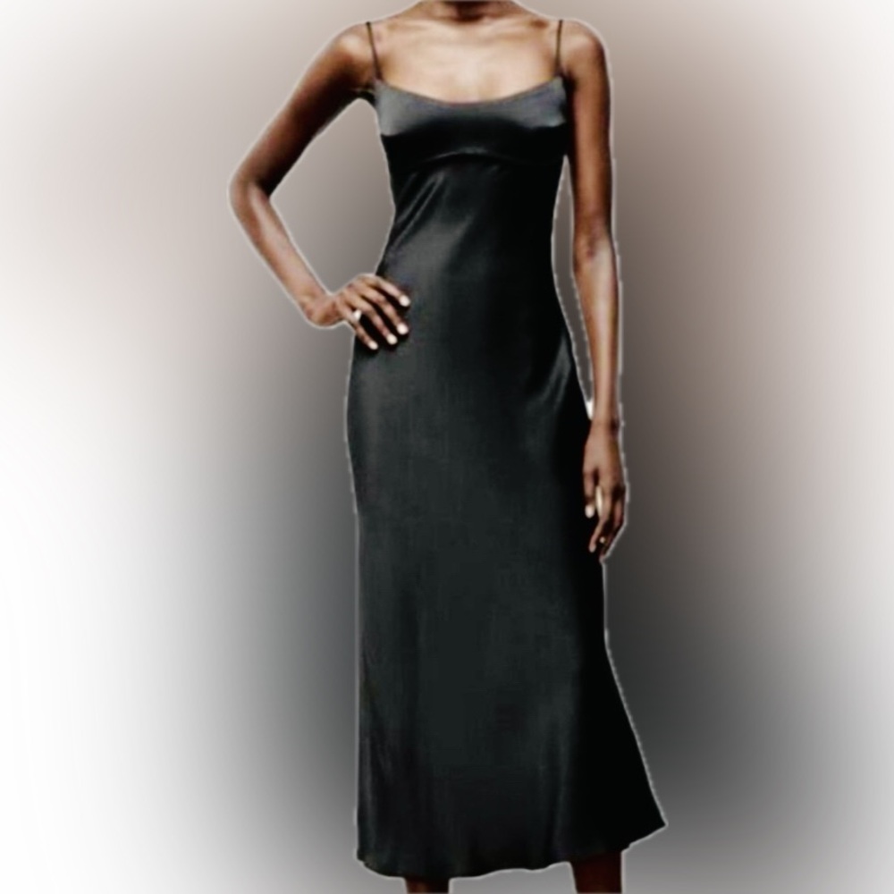 Zara Chic Black Satin One Shoulder Dress